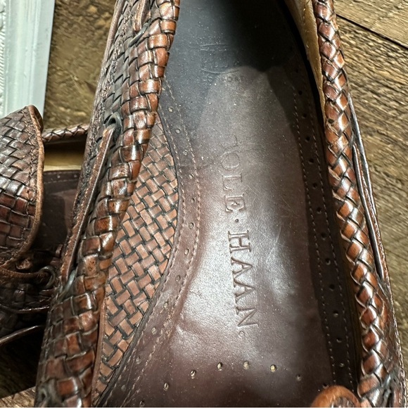 Cole Haan Brown Woven Leather Tassel Loafers – Men’s 8.5D - Picture 4 of 8
